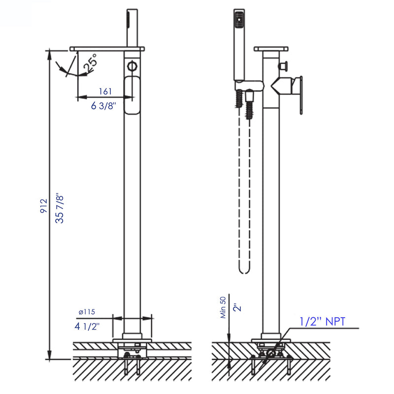 ALFI Freestanding Floor Mounted Shelf Style Bath Tub Filler AB2875