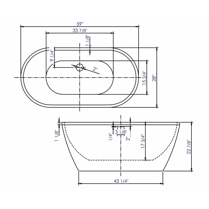 ALFI 59" Oval White Freestanding Acrylic Soaking Bathtub - AB8838