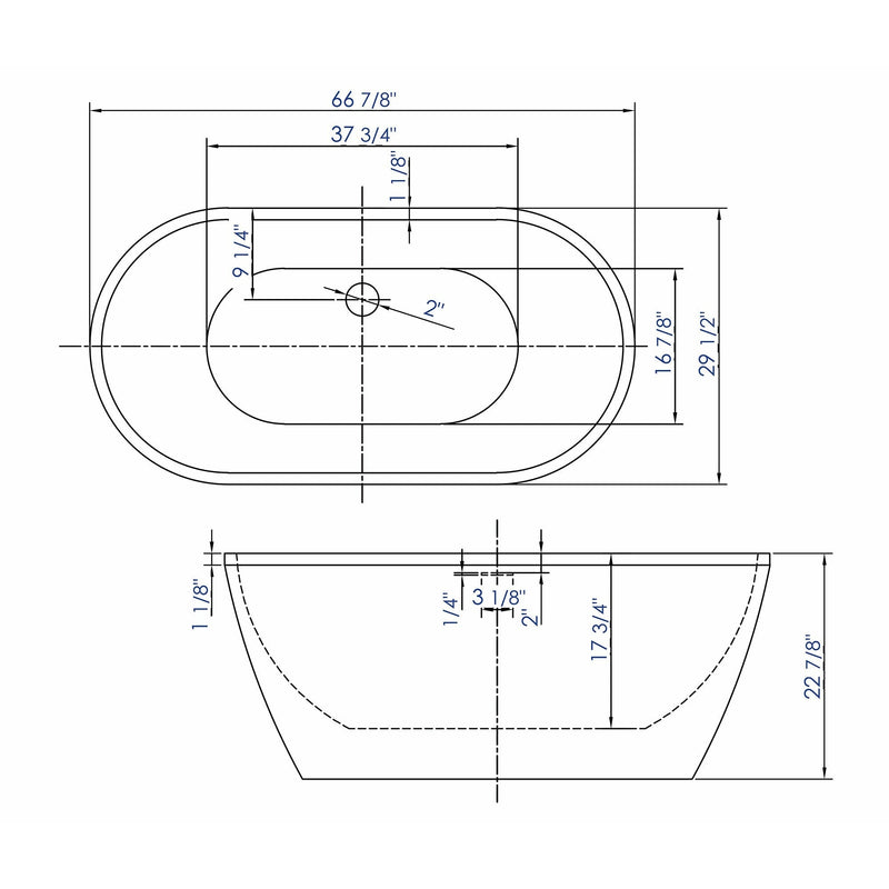 ALFI 67" Oval White Freestanding Acrylic Soaking Bathtub AB8839