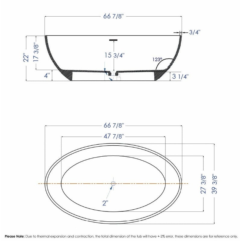 ALFI 67" White Oval Freestanding Resin Bathtub - AB9941