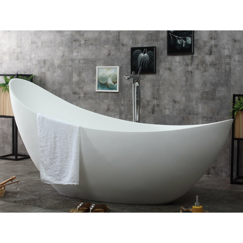 ALFI 73" White Solid Surface Smooth Resin Freestanding Slipper Soaking Bathtub - AB9951