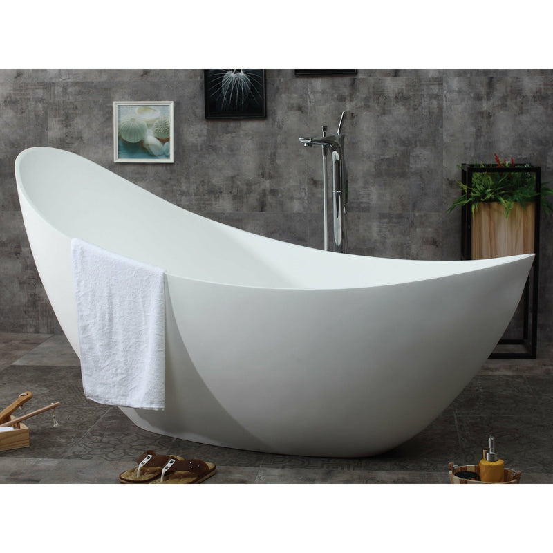 ALFI 73" White Solid Surface Smooth Resin Freestanding Slipper Soaking Bathtub - AB9951