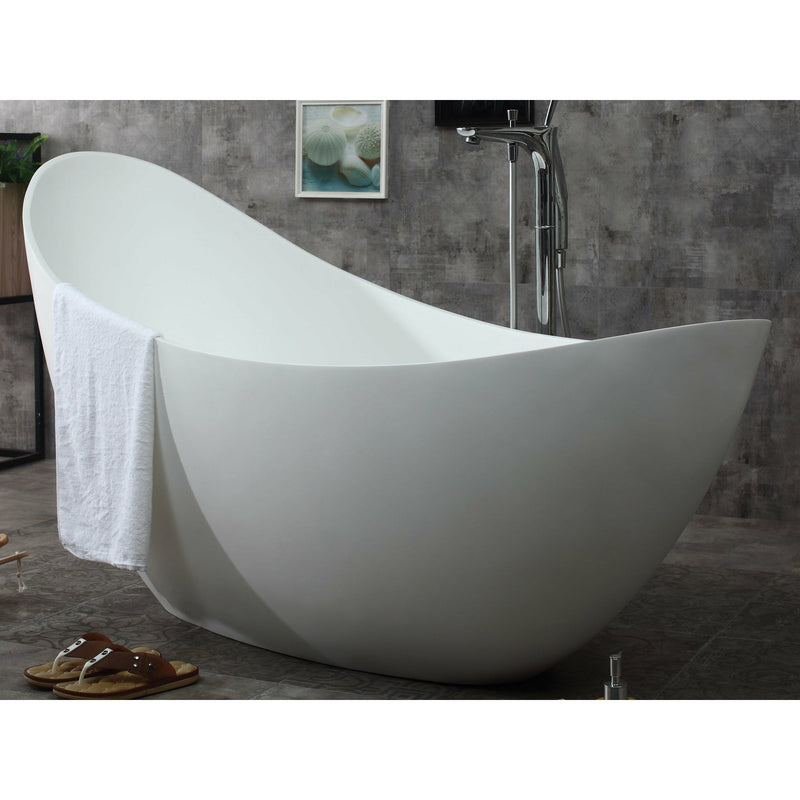 ALFI 73" White Solid Surface Smooth Resin Freestanding Slipper Soaking Bathtub - AB9951