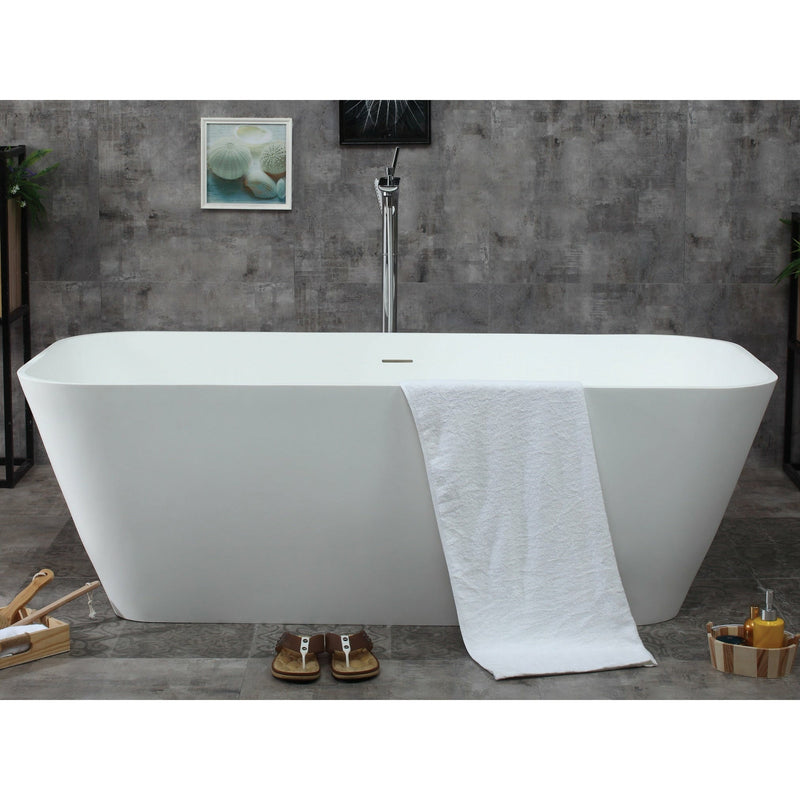 ALFI 67" Rectangular White Solid Surface Freestanding Smooth Resin Soaking Bathtub AB9952