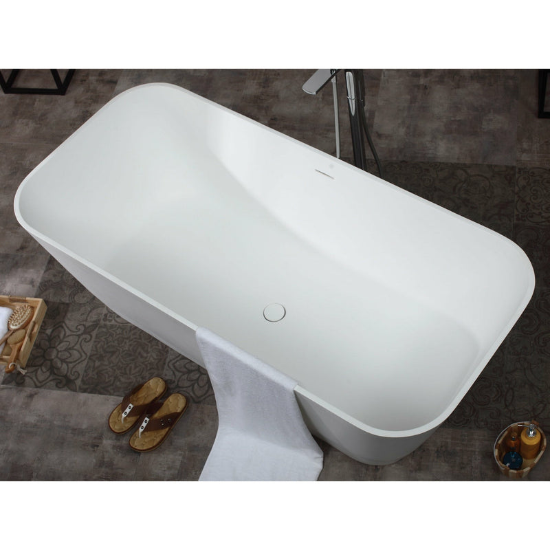 ALFI 67" Rectangular White Solid Surface Freestanding Smooth Resin Soaking Bathtub AB9952