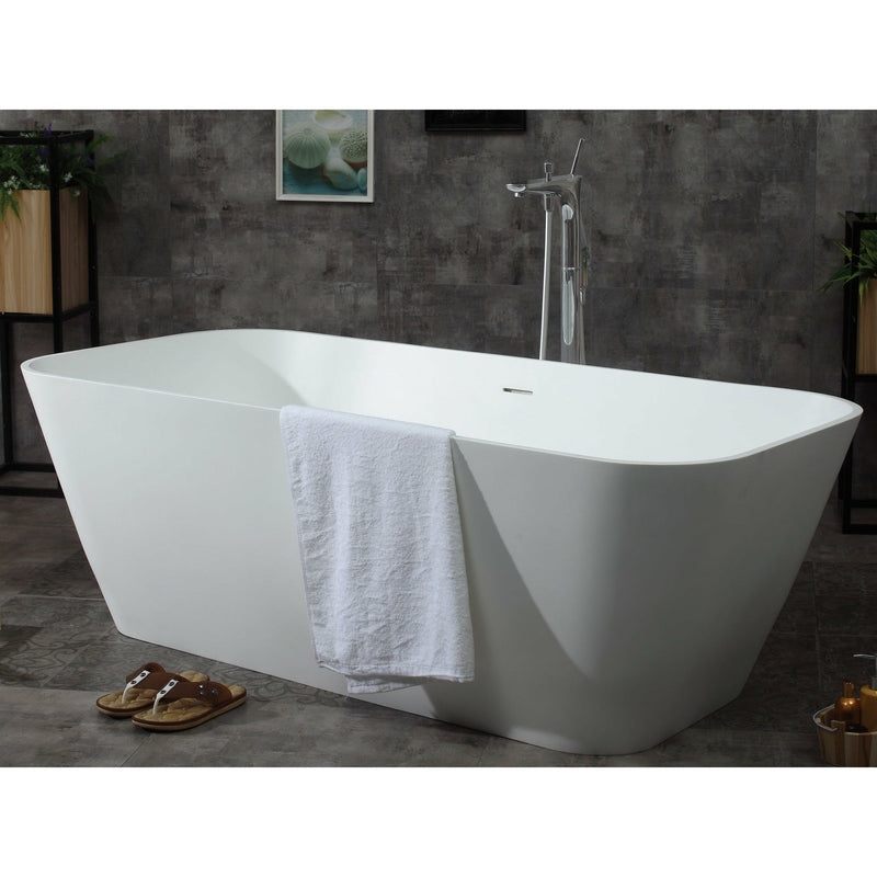 ALFI 67" Rectangular White Solid Surface Freestanding Smooth Resin Soaking Bathtub AB9952