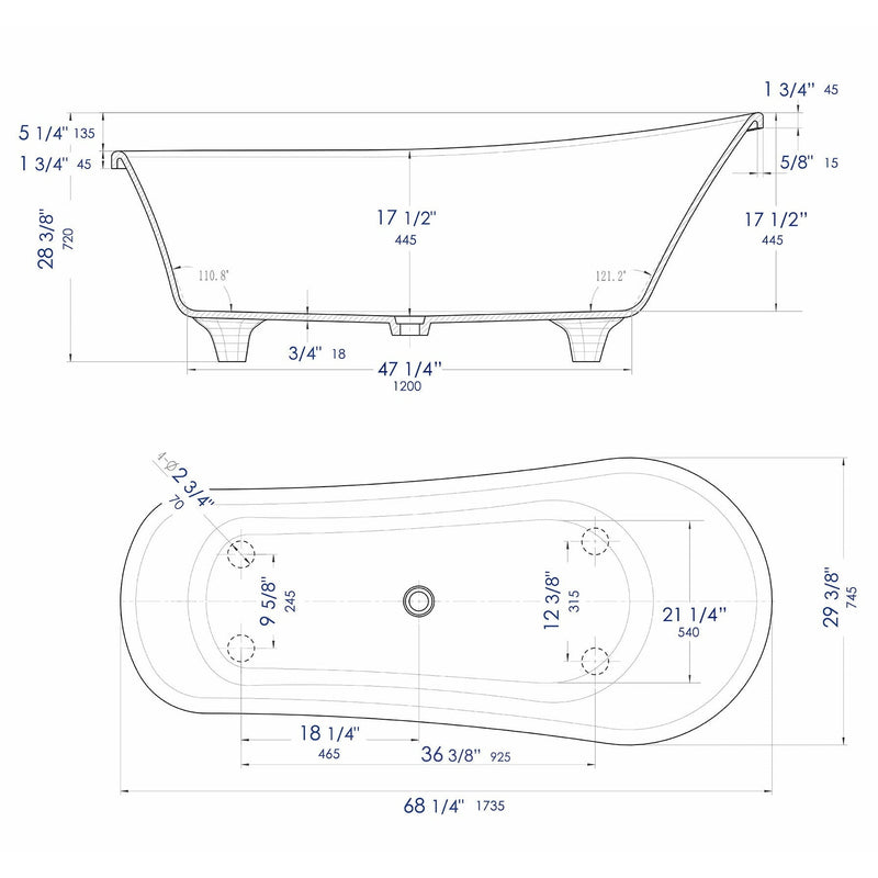 ALFI 68" White Matte Solid Surface Freestanding Resin Soaking Clawfoot Bathtub - AB9960