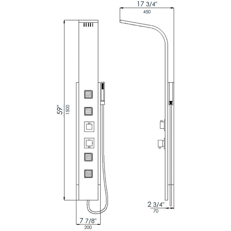 ALFI Modern Stainless Steel Shower Panel with 4 Body Sprays ABSP10