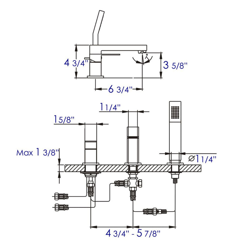 ALFI 3 Hole Deck Mounted Tub Filler with Hand Held Shower AB2322