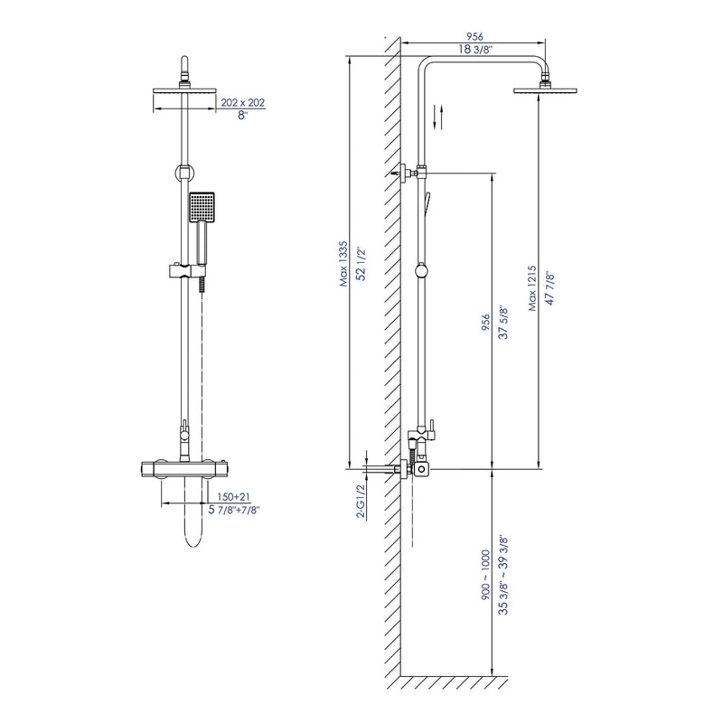 ALFI Polished Chrome Square Style Thermostatic Exposed Shower Set AB2862-PC