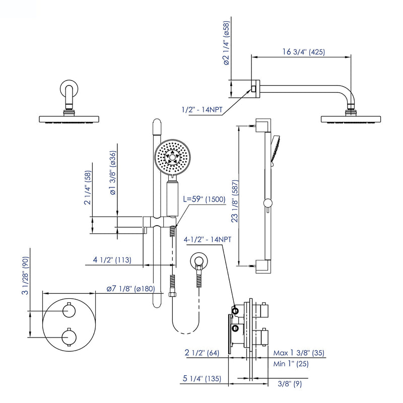 ALFI Round Style 2 Way Thermostatic Shower Set AB2545