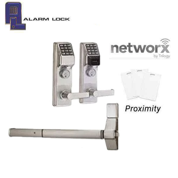 Alarm Lock Trilogy - Schlage Keyway - For Exit Panic Hardware - Networx - Compatible with Marks M9900 Exit Bar - 26D - Satin Chrome - ALL-ETPDNSRX26DM99