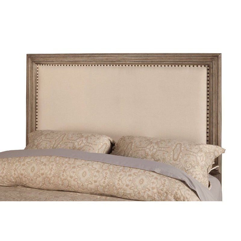 Alpine Camilla California King Panel Bed w/Upholstered Headboard & Nailheads, Antique Grey - 1800-07CK