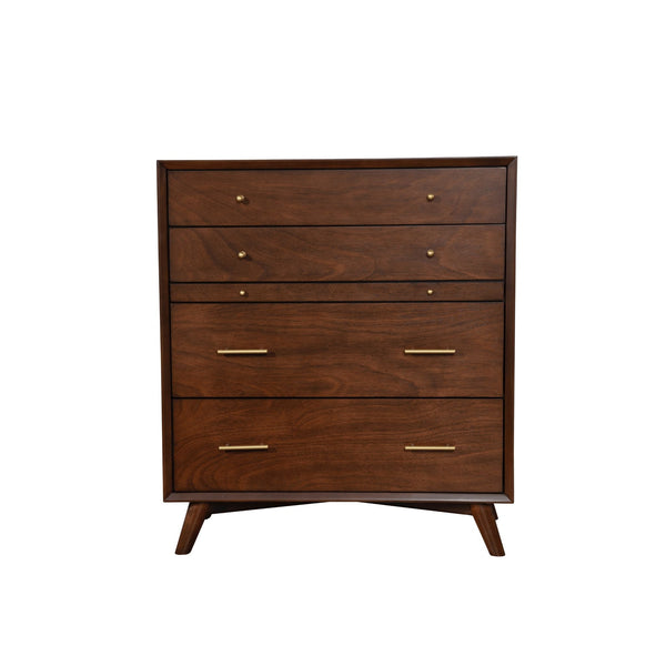 Alpine Flynn Mid Century Modern 4 Drawer Multifunction Chest w/Pull Out Tray, Walnut - 966WAL-05