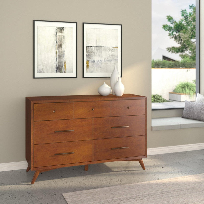 Alpine Flynn Mid Century Modern 7 Drawer Dresser, Acorn - 966-03