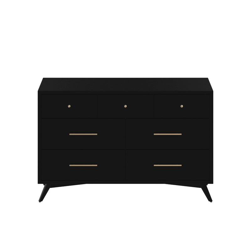 Alpine Flynn Mid Century Modern 7 Drawer Dresser, Black - 966BLK-03