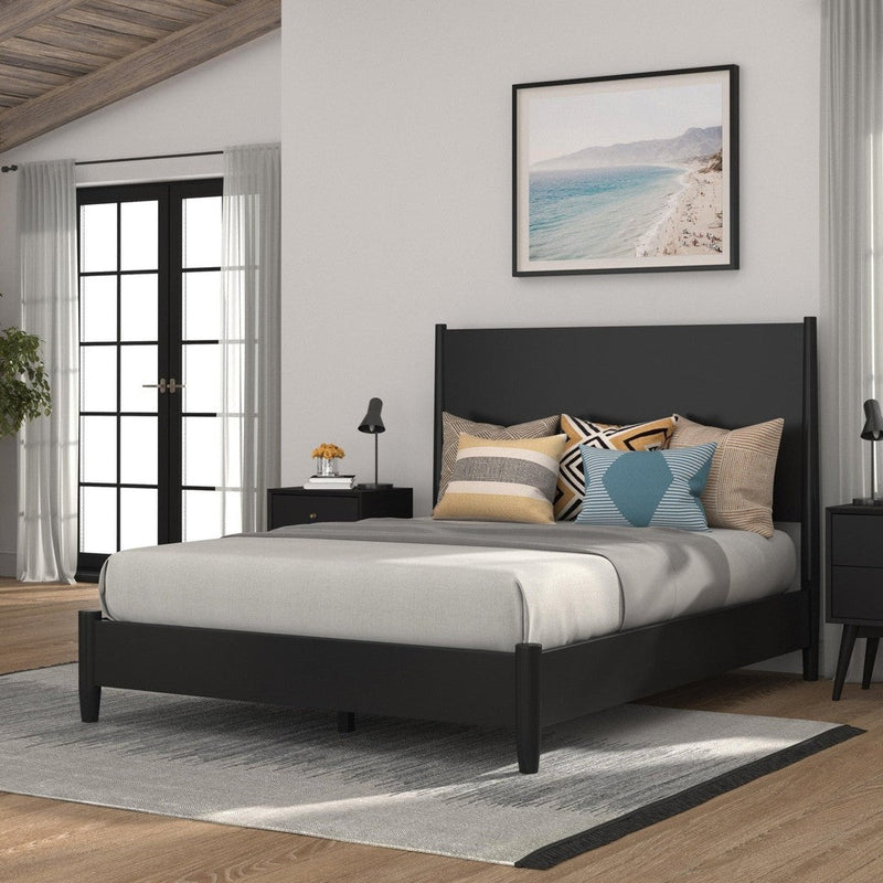 Alpine Flynn Mid Century Modern California King Panel Bed, Black - 966BLK-07CK