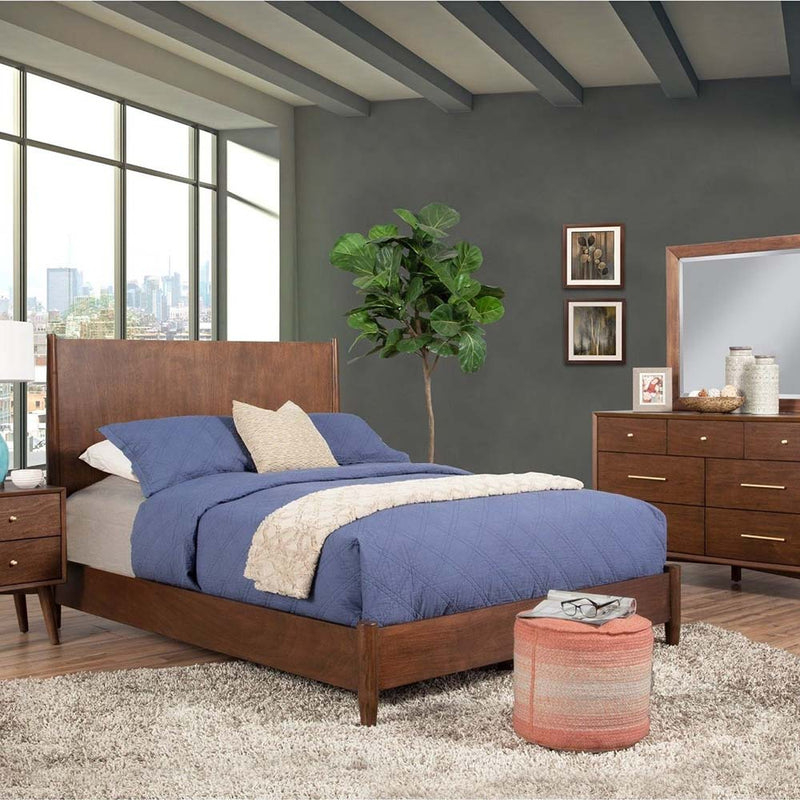 Alpine Flynn Mid Century Modern California King Panel Bed, Walnut - 966WAL-07CK