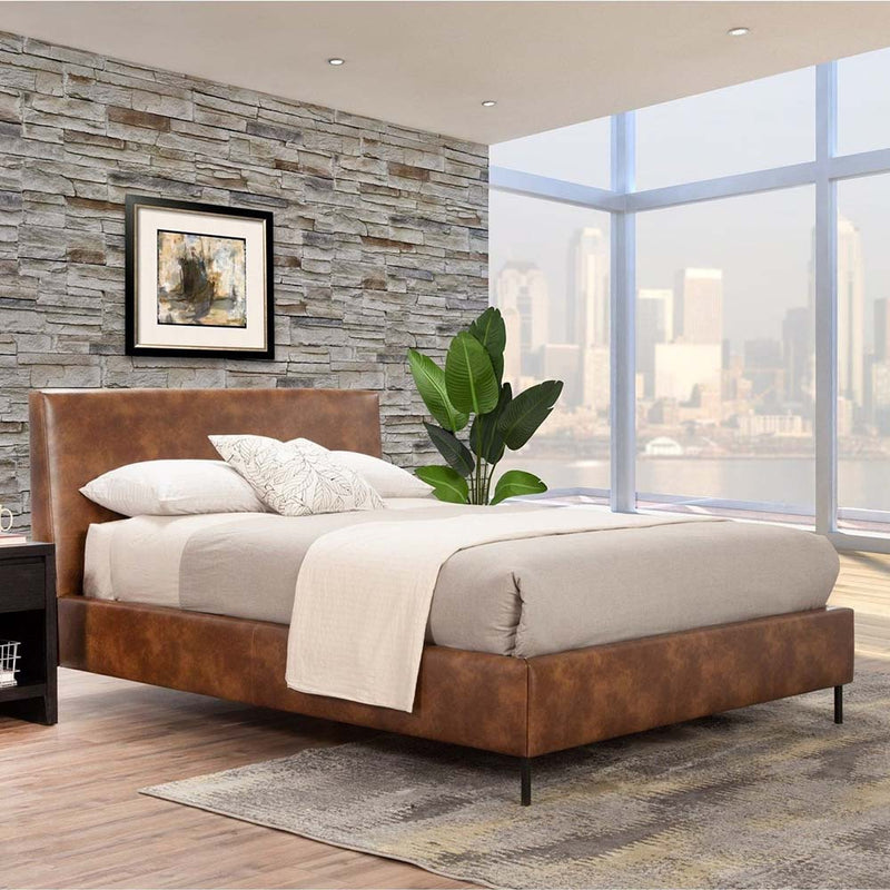 Alpine Sophia California King Faux Leather Platform Bed, Brown - 6902CK-BRN