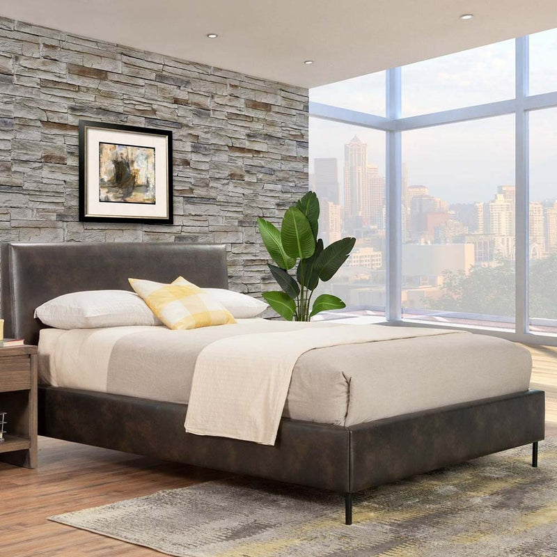 Alpine Sophia California King Faux Leather Platform Bed, Gray - 6902CK-GRY