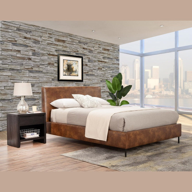 Alpine Sophia Queen Faux Leather Platform Bed, Brown - 6902Q-BRN