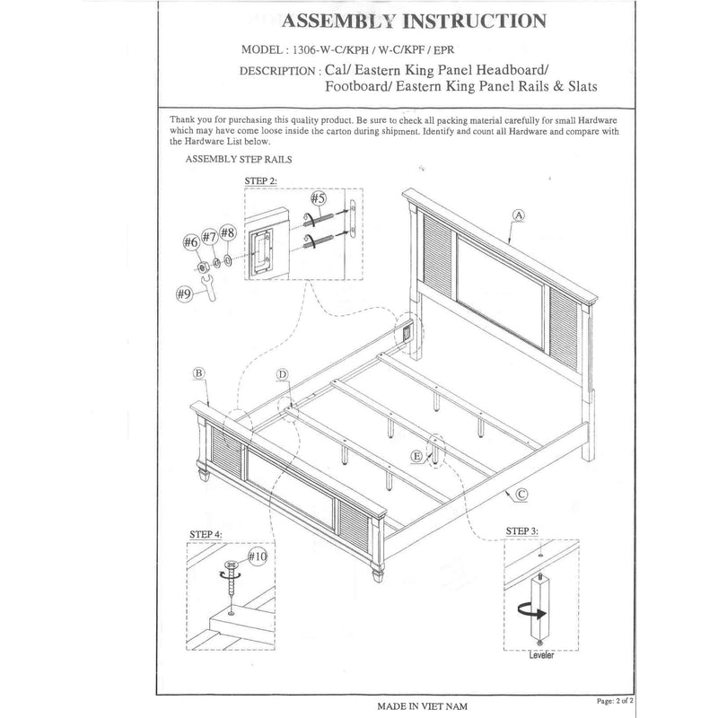 Alpine Winchester California King Shutter Panel Bed, White - 1306CK