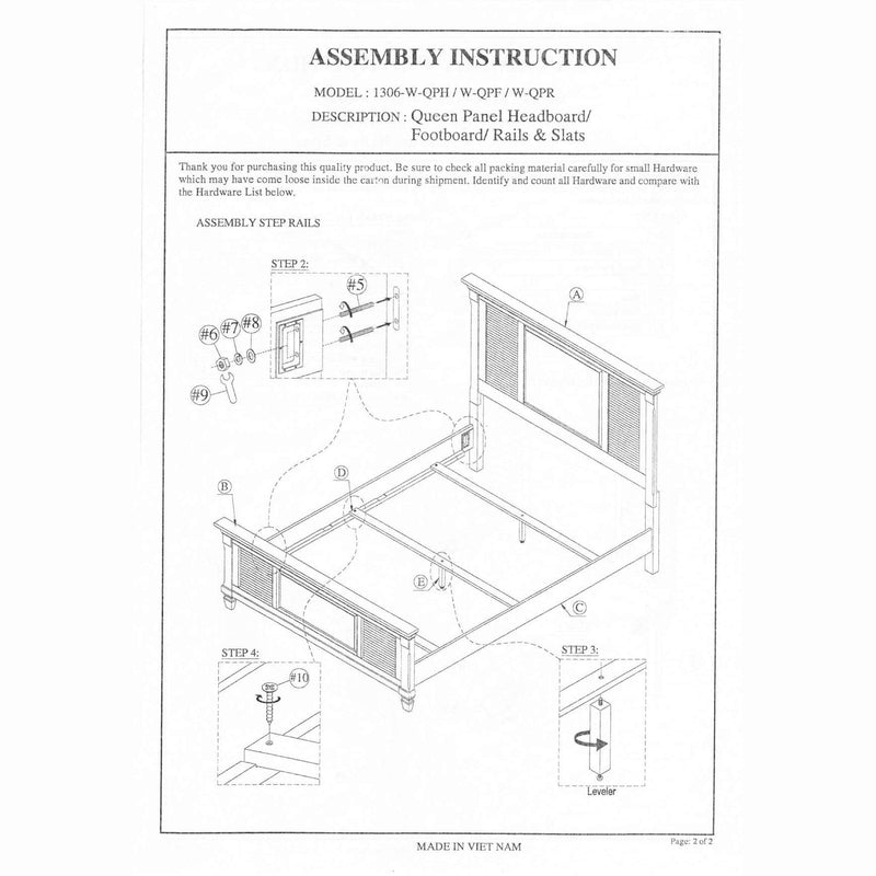 Alpine Winchester Queen Shutter Pannel Bed, White - 1306Q