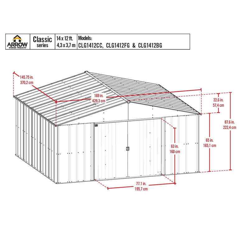 Arrow | Classic Steel Storage Shed 14ft Wide