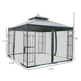 Outsunny 10' x 10' Steel Outdoor Patio Gazebo Canopy with Removable Mesh Curtains - 84C-028GY