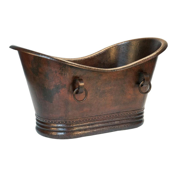 Premier Copper 60 in. Hammered Copper Double Slipper Bathtub With Rings - BTDR60DB