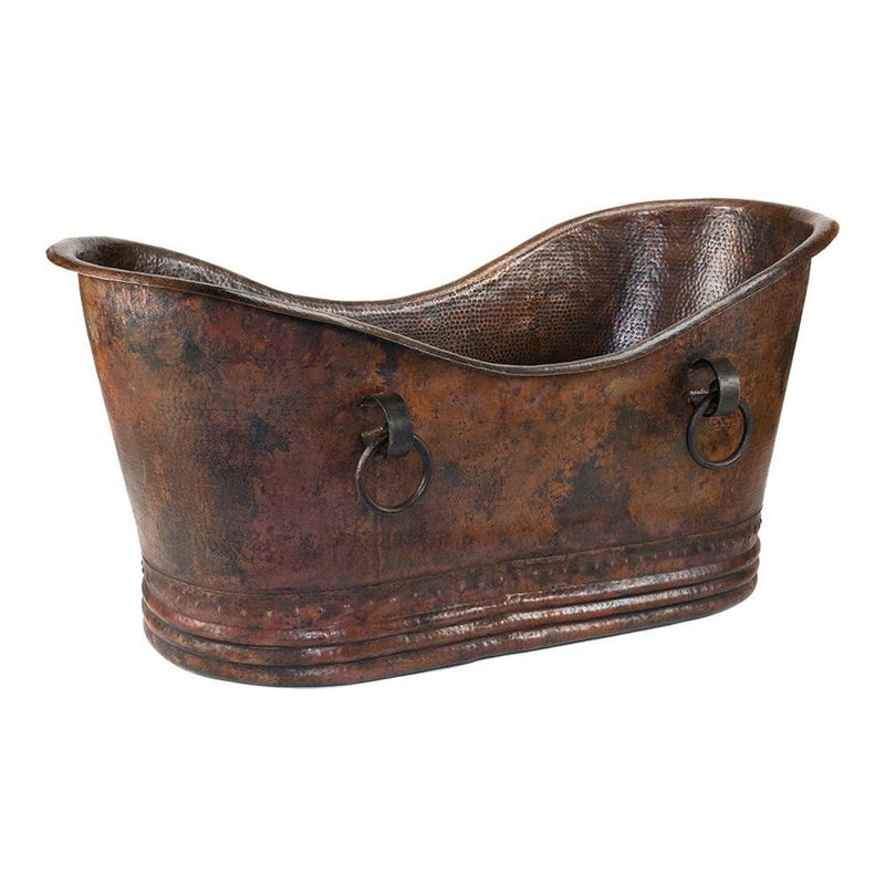 Premier Copper 67 in. Hammered Copper Double Slipper Bathtub With Rings - BTDR67DB