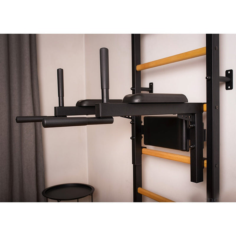 BenchK Swedish Ladder w/ Dip Bar & Rack - Black