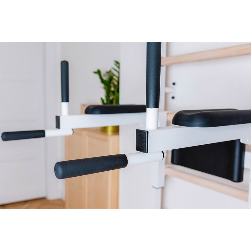 BenchK Swedish Ladder w/ Dip Bar & Rack - White