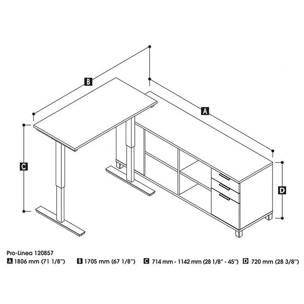 Bestar Pro-Linea L-Desk with Electric Height Adjustable Table