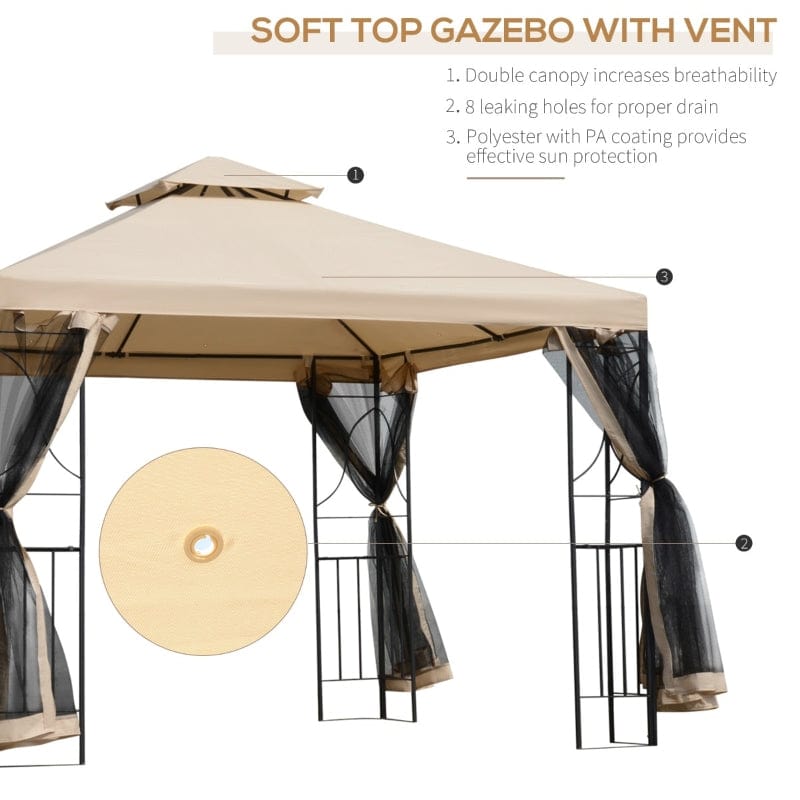 Outsunny 10' x 10' Steel Fabric Square Outdoor Gazebo - 84C-128