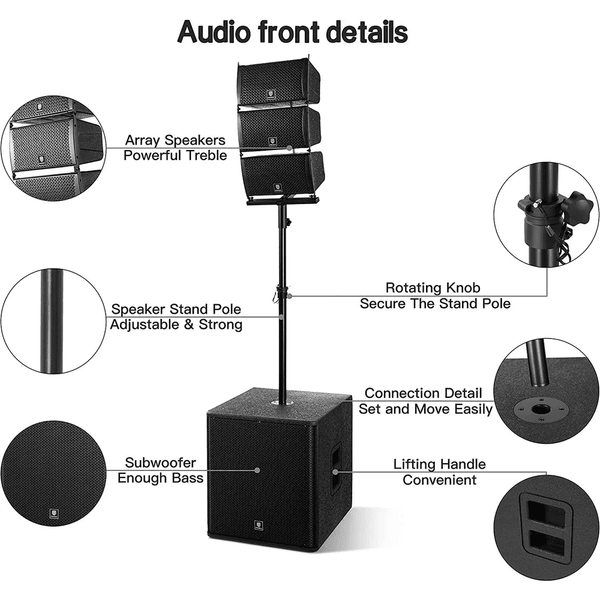 Proreck PA Speaker System 8000W Combo 6 Line Array Speakers and 18" Subwoofer with Bluetooth and Remote New - CLUB-8000