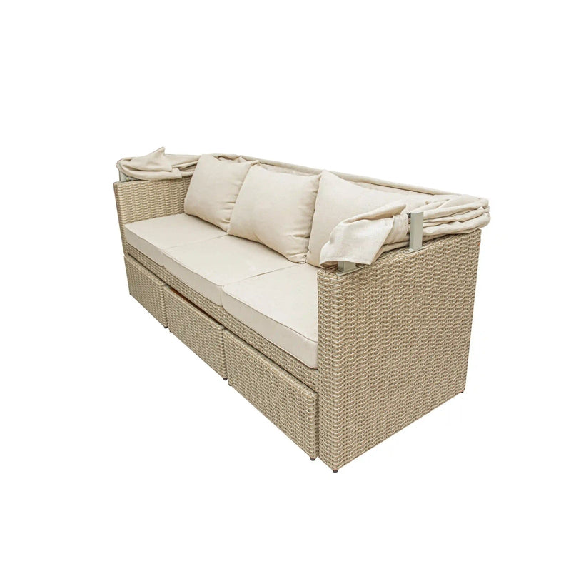 Deko Living Outdoor Wicker Patio Sofa with Canopy & Ottoman Set - COP30007