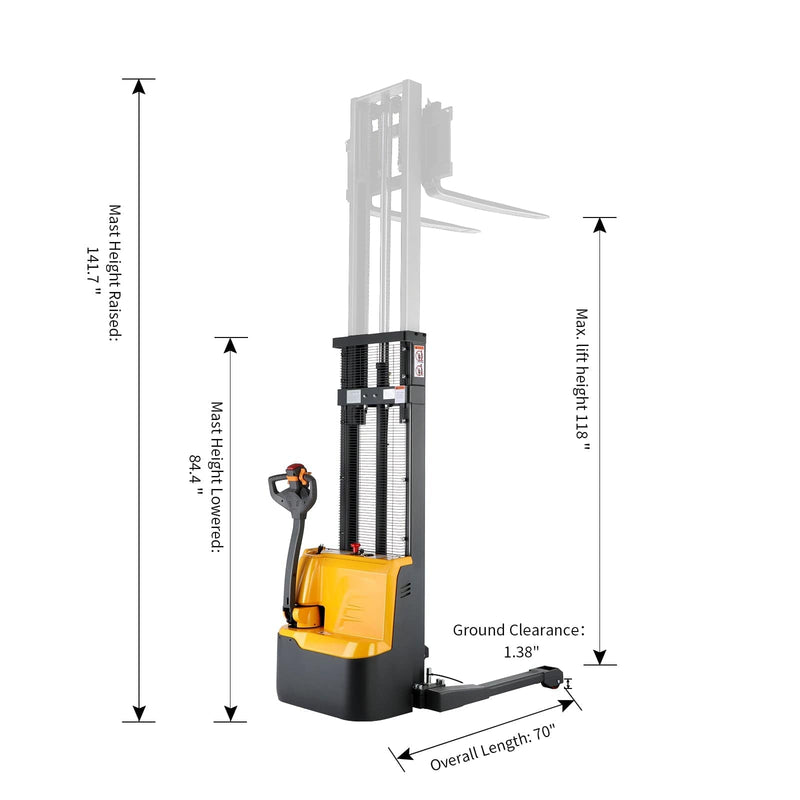 Apollolift Powered Forklift Full Electric Walkie Stacker 3300lbs Cap. Straddle Legs. 118" lifting A-3023 - Backyard Provider