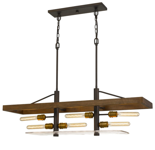 Cal Lighting Craiova 60W X 6 Pine Wood Island Chandelier With Hand Crafted Glass FX-3701-6