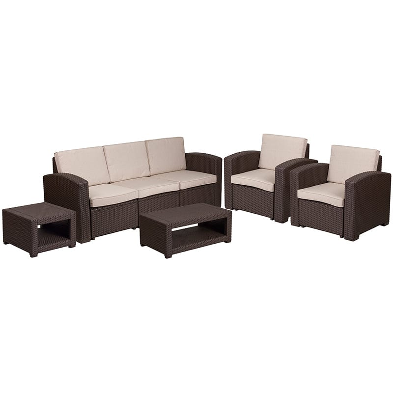 Flash Furniture 5 Piece Outdoor Faux Rattan - DAD-SF-113RS-CBN-GG