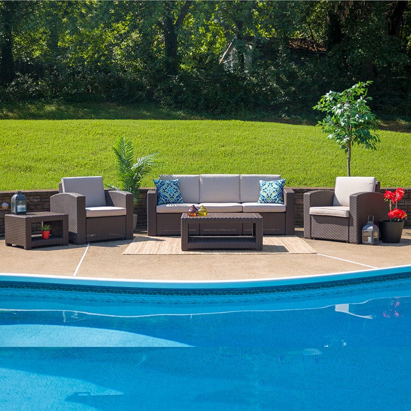 Flash Furniture 5 Piece Outdoor Faux Rattan - DAD-SF-113RS-CBN-GG