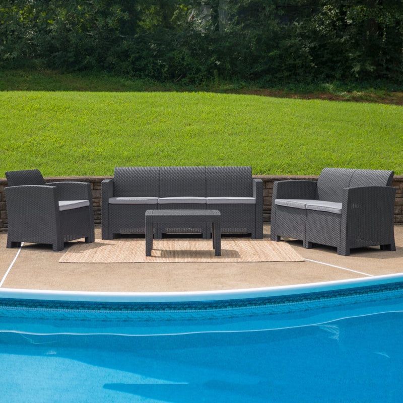 Flash Furniture 4 Piece Outdoor Faux Rattan - DAD-SF-123T