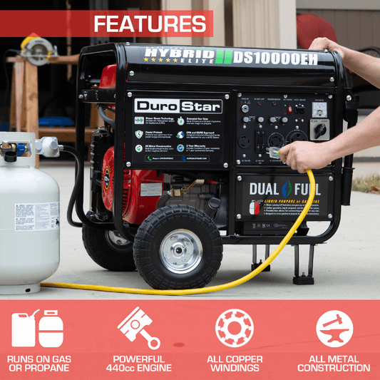 DuroStar 10,000W 439cc Dual Fuel Portable Generator w/ Electric Start - DS10000EH