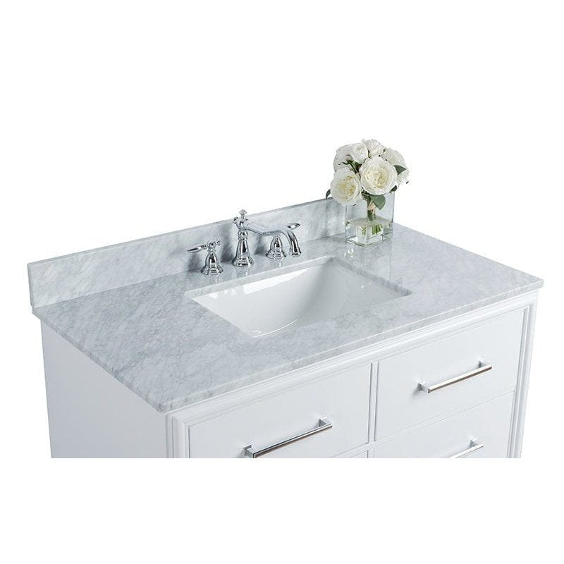 Ancerre Ellie Bathroom Vanity with Sink and Carrara White Marble Top Cabinet Set - VTS-ELLIE-42-W-CW - Backyard Provider