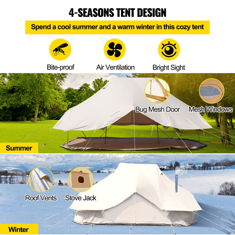 Vevor 6M Bell Tent 19.7' x 13.1' x 9.8' Yurt Beige Canvas Cotton For 8-12 People Portable 4 Season Teepee - Backyard Provider