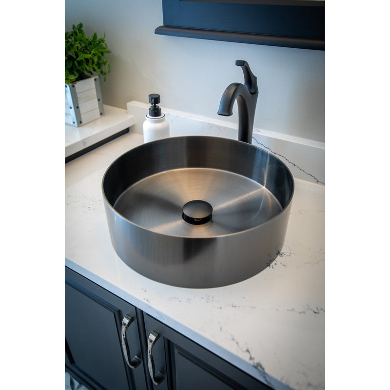 Eden Bath 15" Round Stainless Steel Bathroom Vessel Sink with Drain in Black - EB_SS001BK