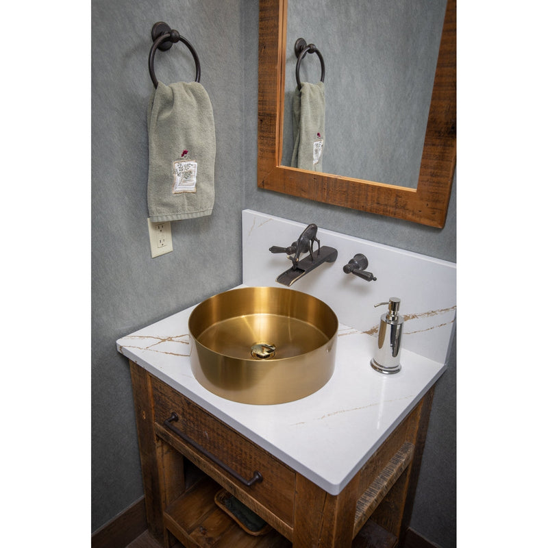 Eden Bath 15" Round Stainless Steel Bathroom Vessel Sink with Drain in Gold - EB_SS001GD