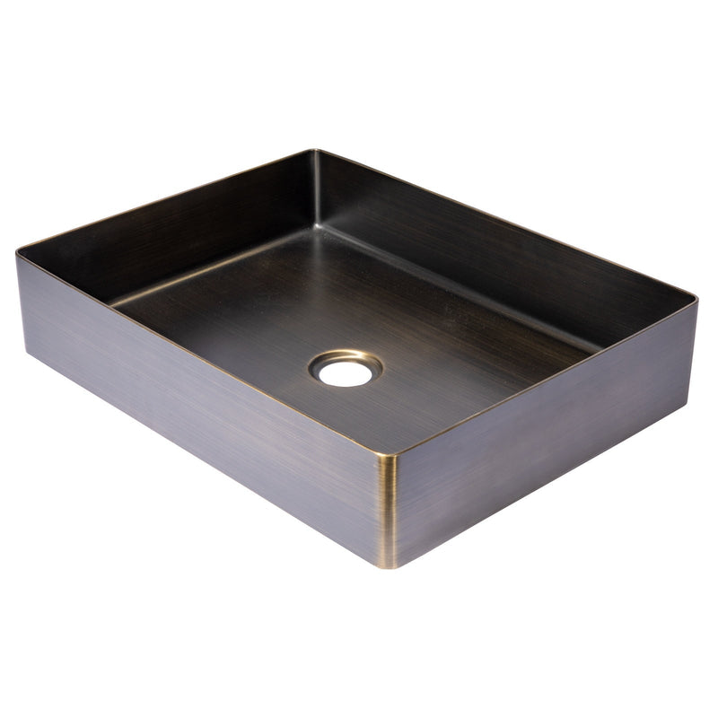 Eden Bath Rectangular 19" x 14 1/2" Stainless Steel Bathroom Vessel Sink with Drain in Antique Gold - EB_SS002AT