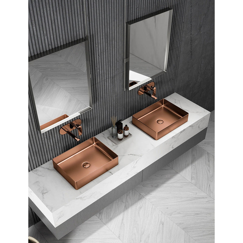 Eden Bath Rectangular 19" x 14 1/2" Stainless Steel Bathroom Vessel Sink with Drain in Rose Gold - EB_SS002RG