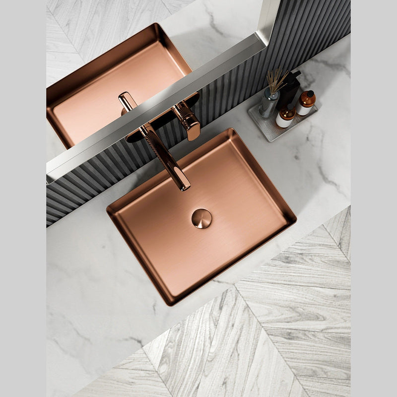 Eden Bath Rectangular 19" x 14 1/2" Stainless Steel Bathroom Vessel Sink with Drain in Rose Gold - EB_SS002RG